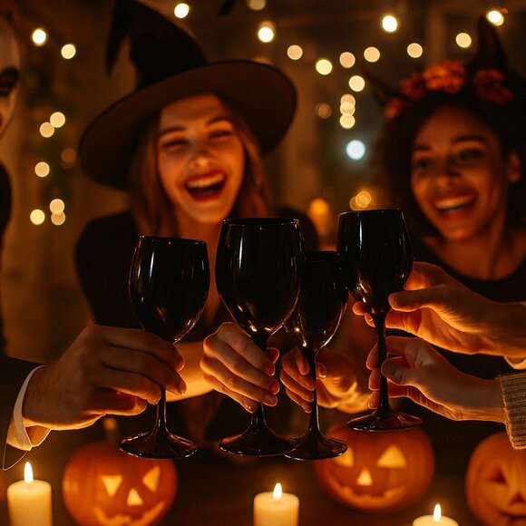 NWOT Set of 6 Black Glass Elegant Classy Luxury Wine Glasses - Picture 3 of 6